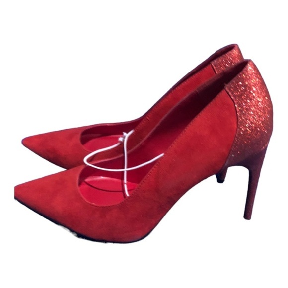 Marc Fisher red suede & glitter pointy toe stiletto pump heels size 11 brand new - Picture 3 of 12